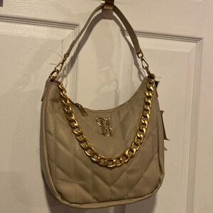 BNWT STEVE MADDEN Chain Detail Quilted Shoulder Bag in Timeless Taupe